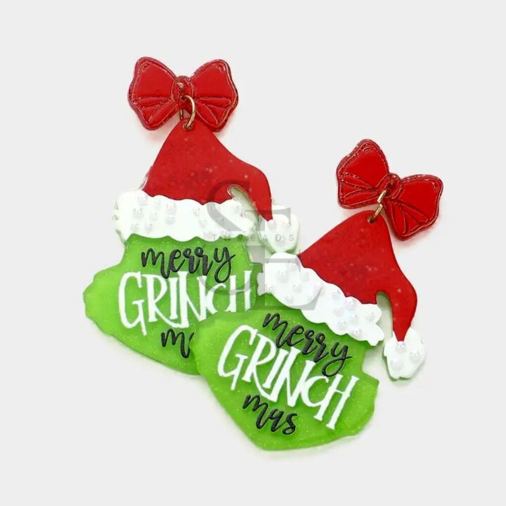 Red Green Santa Hat Acrylic Earrings 🎄 Funny Holiday Jewelry